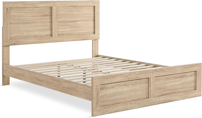 KISLOT 3 Pieces Bedroom Set, Wood Bed Frame with Upholstered Headboard & 2 Nightstands with Storage, Wooden Platform Mattress Foundation Farmhouse Bedroom Furniture Set