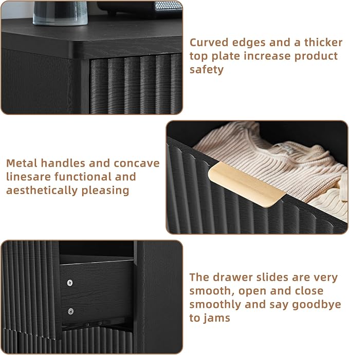 LEYAOYAO Fluted 6 Drawers Dresser for Bedroom, 48" Wide Modern Chest of Drawers with Metal Handle, Black Curved Profile Farmhouse Closet Organizer Wood Dressers TV Stand for Living Room, Hallway - Image 6