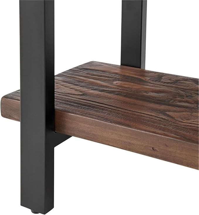 Alaterre Furniture Pomona Living Room Tables – 2-Tier Solid Wood End Table with Natural Finish and Metal Legs – Modern Farmhouse Accent or Home Décor (Rustic Brown)