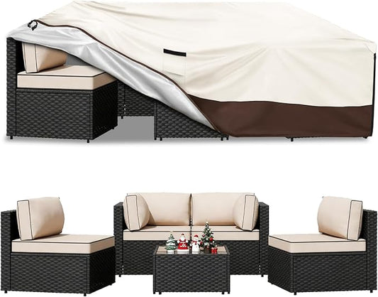 Patio Furniture Covers Waterproof,Heavy Duty Outdoor Furniture Covers, Rectangle Patio Table Cover Fits 5-8Piece Sectional Set Outdoor Chair Couch Table Sets(111" L x 74" W x 28" H) by Unknown
