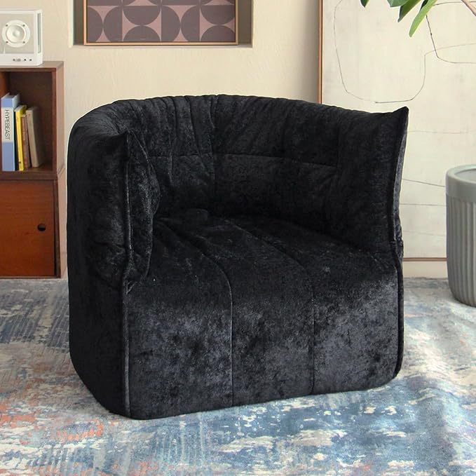 N&V Mid Century Brigantin Deep Relaxation Sofa, Soft Premium Chenille, for Living Room Bedroom and Office (Black, Single)
