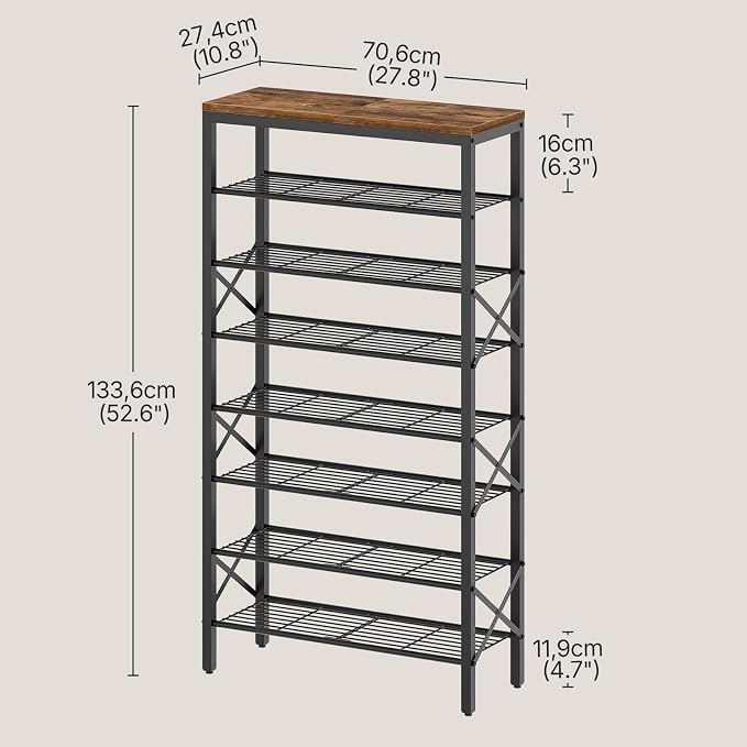YATINEY 8 Tier Shoe Rack, Shoe Storage Organizer, Large Capacity Shoe Shelf Holds 32 Pairs of Shoes, Sturdy and Stable, for Entryway, Hallway, Closet, Dorm Room, Rustic Brown SS08BR - Image 3