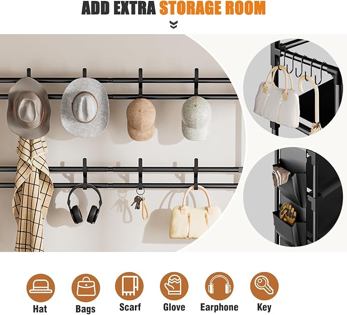 OYREL Shoe Rack 5 Tier Shoe Racks Organizer 20-25 Pairs Shoes Rack for Closet Entrance Shoe Storage Organizer with Hooks and Side Pocket Entryway Shoe Holder Space Saving Free Standing Shoe Racks - Image 5