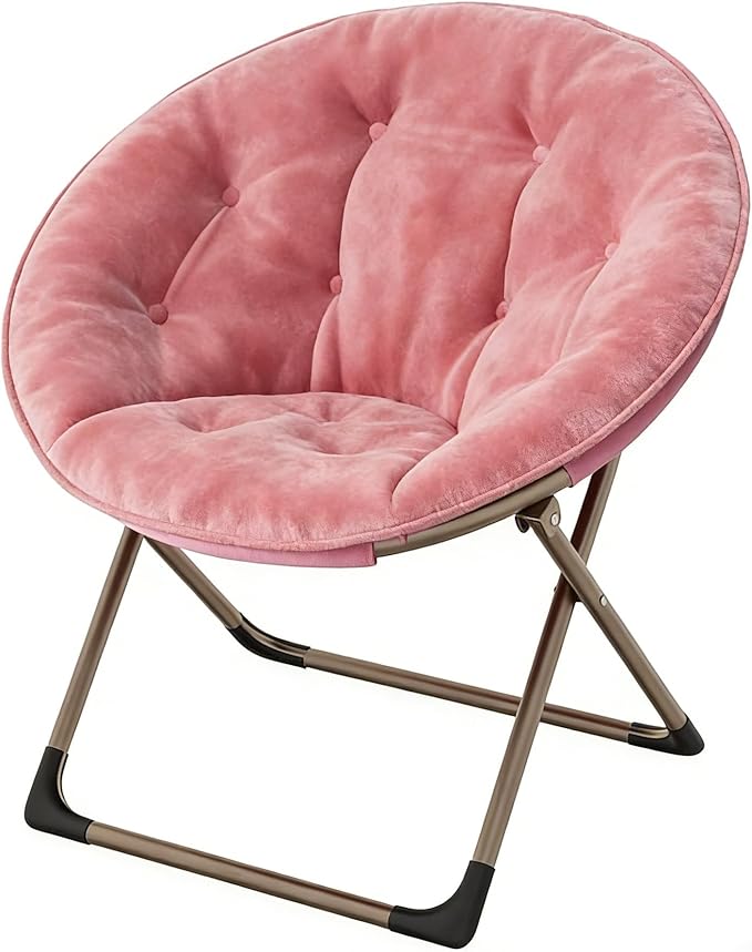 GAOMON Saucer Chair, Comfy Chair Faux Fur Lounge Moon Chair with Folding Metal Frame, Oversized Plush Flower Accent Seat for Adults, Teens & Kids, for Teens, Bedroom, Dorm or Living Room, Rose Pink