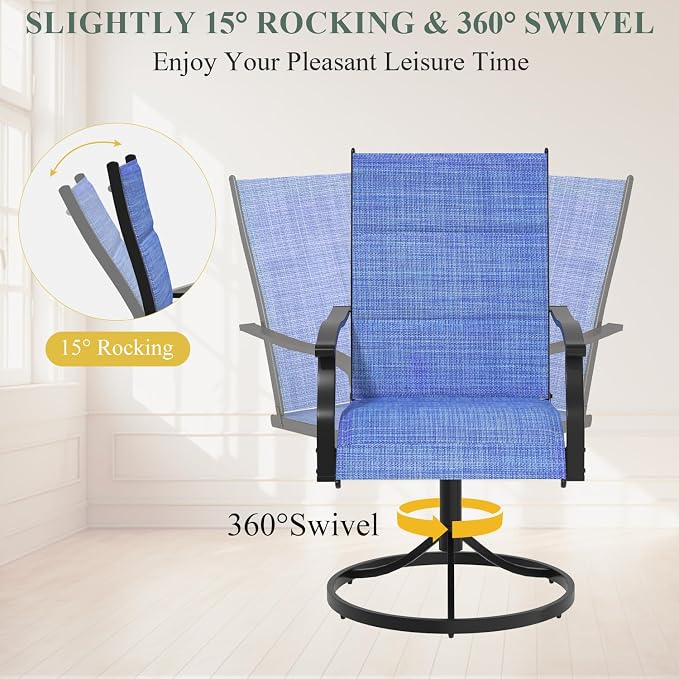 9 Pieces Patio Dining Set for 8, All Weather Outdoor Furniture Set, 75.6" Metal Dining Table with Umbrella Hole and 8 High Back Textilene Swivel Chairs for Deck Garden Lawn Poolside, Blue - Image 4