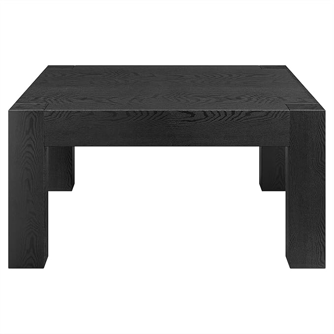 Henn&Hart 34" Square Coffee Table with Wood Top for Living Room, Family Room, Office, or Apartment, Natural Black