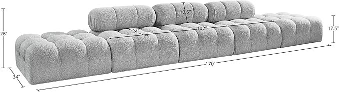 Meridian Furniture 611Grey-S170A Ames Collection Modern | Contemporary Modular Sectional with Rich Grey Boucle Fabric, Modular to Create Infinite Configurations, 170" W x 34" D x 28" H, Grey
