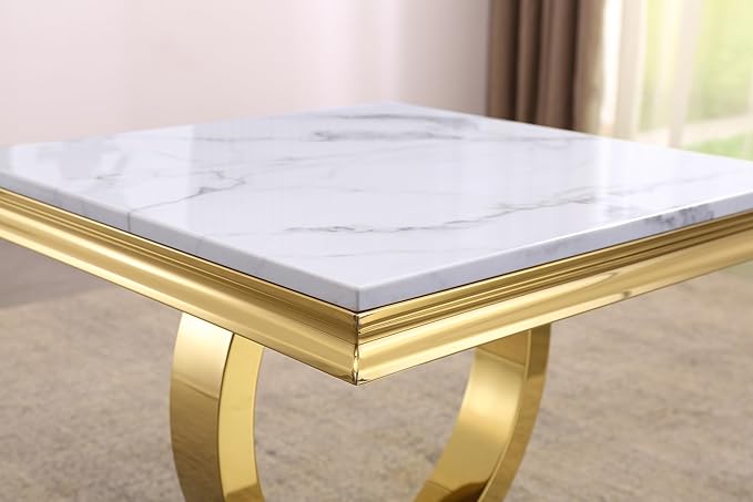 Modern Faux Marble End Table, Faux Marble Side Table with Geometric Frame, Rectangular Marble Center Table Tea Table Accent Furniture for Living Room, Simple Assembly (Gold)