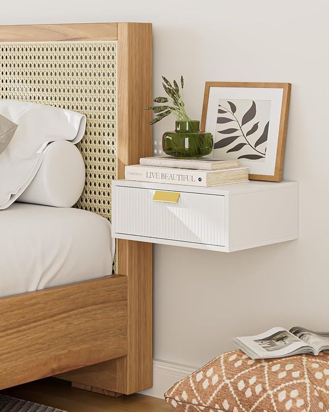 Aienvey Floating Nightstand, Floating Shelf with Drawer, Wall Mounted Nightstand, Floating Bedside Table (White Stripe) - Image 6