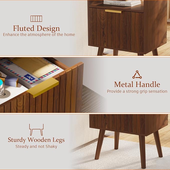 Aenuert Nightstand, 2-Tier Night Stand with Drawer, Wooden Bedside Table for Bedroom Study Room Small Spaces, Rustic Brown - Image 7