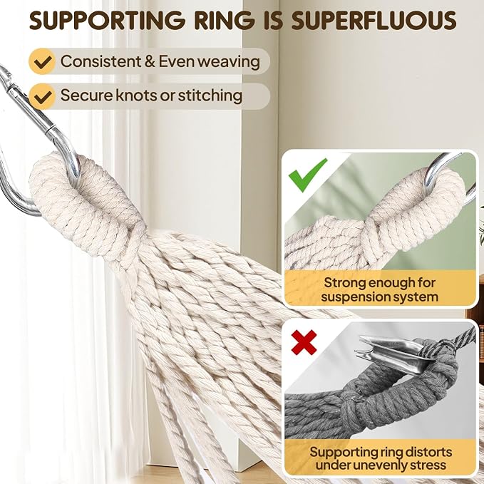 ANYOO Cotton Hammock Portable Camping Hammocks for Hanging Sturdy Garden Comfortable Fabric Hammock with Tree Straps Up to 660lbs with Travel Bag for Camping Outdoor/Indoor Patio Backyard - Image 6