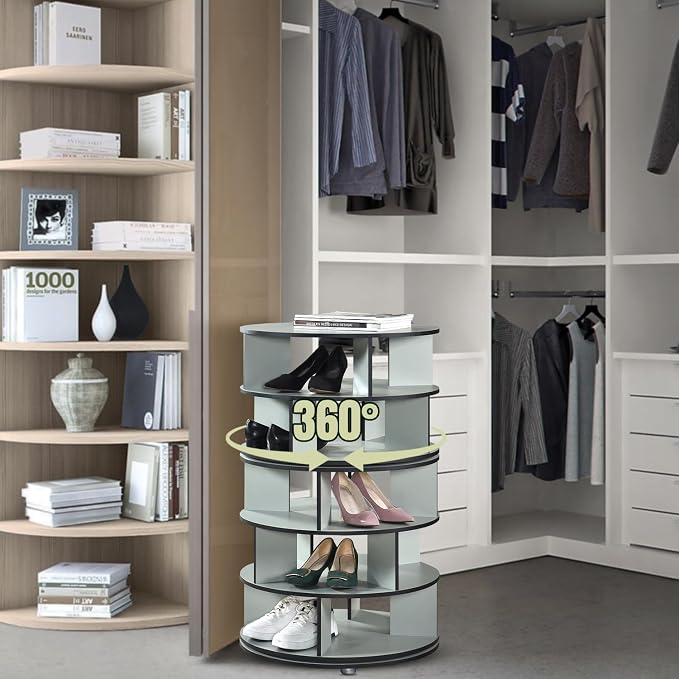 Kings Brand Furniture - 5-Tier Rotating Shoe Rack, 360° Revolving Lazy Susan Spinning Shoe Rack Tower Storage Organizer for Closet Entryway Bedroom Hallway, Green - Image 3