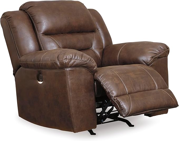 Signature Design by Ashley Stoneland Faux Leather Manual Pull Tab Rocker Recliner, Dark Brown