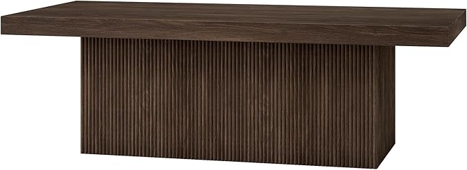 Henn&Hart 48" Fluted Low-Profile Coffee Table with Ribbed Base for Living Room, Family Room, or Office, Warm Brown