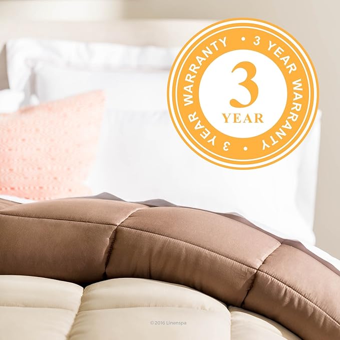 Linenspa Reversible Down Alternative Comforter and Duvet Insert, for Twin Size Bed – All-Season Comforter with Box Stitch and 8 Duvet Loops – Bedding for Kids, Teens, and Adults – Sand / Mocha