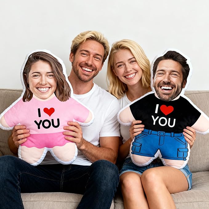 Custom Face Pillow with Body Personalized Photo Plush Doll Double-Sided 3D Funny Throw Pillow for Couch & Bed Cute Customized Gift for Valentine?€?s Day, Anniversary, Boyfriend Girlfriend Him Her