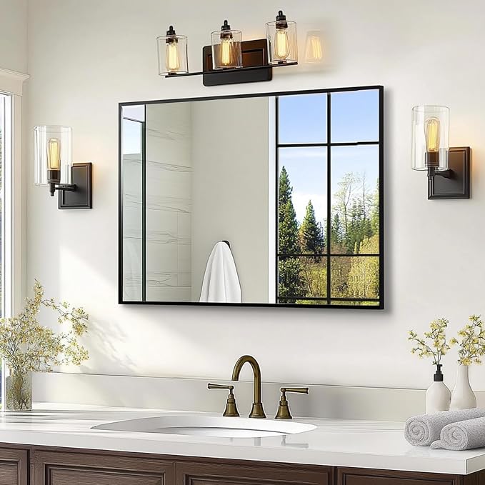 Sunniry Mirrors for Bathroom Sink, Black Frame Mirror 24x32 inch, Vanity Mirrors with Aluminum Metal Frame for Bathroom, Farmhouse, Hallway, Living Room. - Image 4