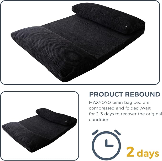 MAXYOYO Folding Sofa Bed, Extra Thick and Long Floor Sofa Convertible Sleeper Chair with Washable Cover, Floor Couch Lounge Bean Bag Bed for Living Room, Black, 54x95 Inch