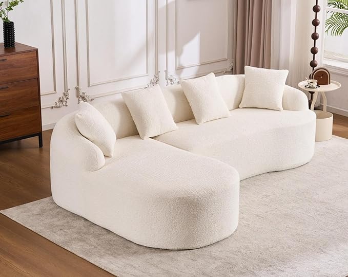 KEIKI L-Shaped Chenille Modular Sectional Couches with Chaise Lounge & 4 Pillows, 3 Seater Oversized Upholstered Luxury Plush Cloud Sofa for Living Room Apartment, Full Sponge Compression