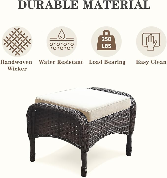 Belord Patio Rocking Chairs Furniture Set of 6, Outdoor Wicker Furniture Sets with Wicker Rocker, Small Patio Conversation Sets with Outdoor Couch Ottomans Brown/Beige