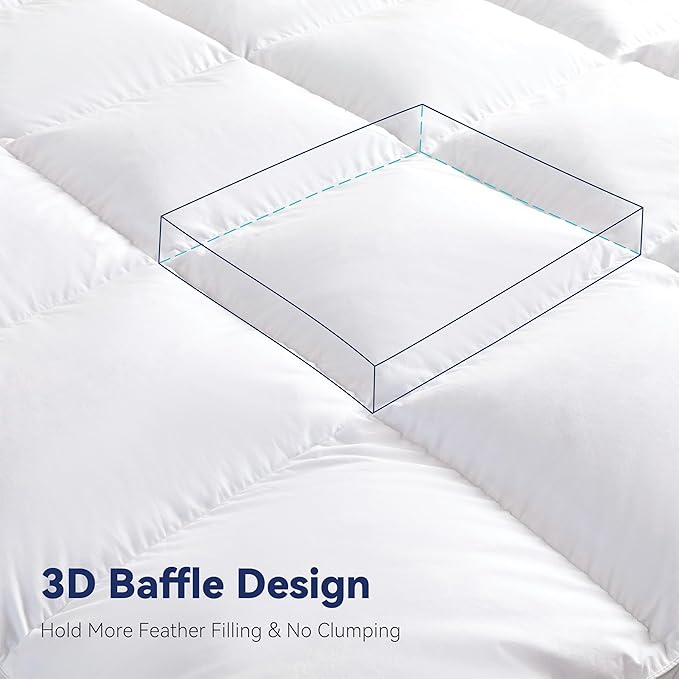 3 Inch White Goose Feather Mattress Topper,Twin Feather Bed Topper,Mattress Cover with Straps,Ultra Soft Pillowtop,100% Cotton Fabric(39”x75”)
