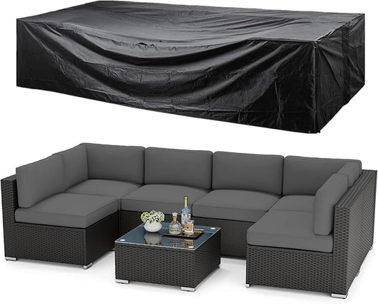 SUNCROWN 7-Piece Outdoor Patio Furniture Sofa Set All-Weather Wicker Sectional Conversation Set with Modern Glass Coffee Table, Cushions and A Waterproof Cover for Backyard, Garden, Poolside, Grey