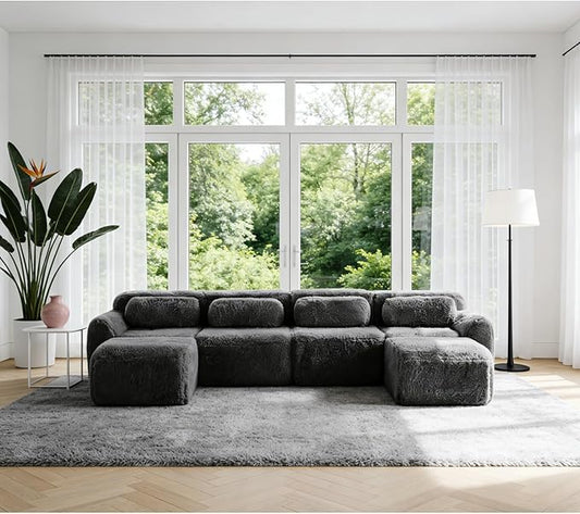 149" Modular Sectional Sofa, Modern Sectional Couch, U-Shape Boneless Couch for Living Room Apartments Bedroom, 32D High Density Sponge Lounge Sofa, No Assembly Required, Dark Grey
