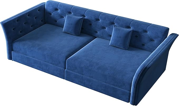 ERYE 3-in-1 Foldable Sleeper Sofa Bed Velvet Fabric Loveseat Sofabed, 74-Inch Queen Loveseat Convertible Pull Out Sleeper Couch Bed with Flower Tufted Accent, Easy Assemble