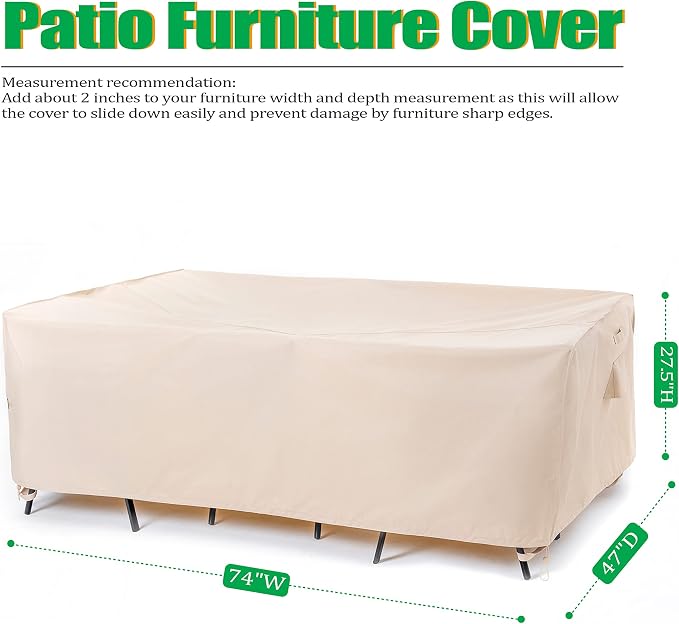 F&J Outdoors Patio Furniture Covers, Waterproof UV Resistant for Table & Chairs Set, Beige, 74"x47" - Image 2