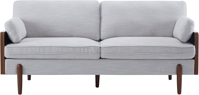 Christopher Knight Home Arboris Modern Rubberwood Frame, Fabric Upholstered Loveseat, Living Room/Bedroom/Apartment Couch/Sofa with Toss/Back Pillows and Removable Cushions, Light Gray+Light Walnut