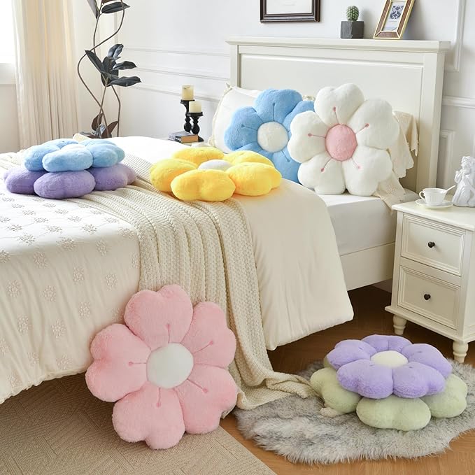 Flower Pillow, Flower Shaped Pillow Decorative Throw Pillows for Bed Couch, Cute Daisy Pillow Dorm Decor Floor Seating Cushion (Green, 19.6 Inches)