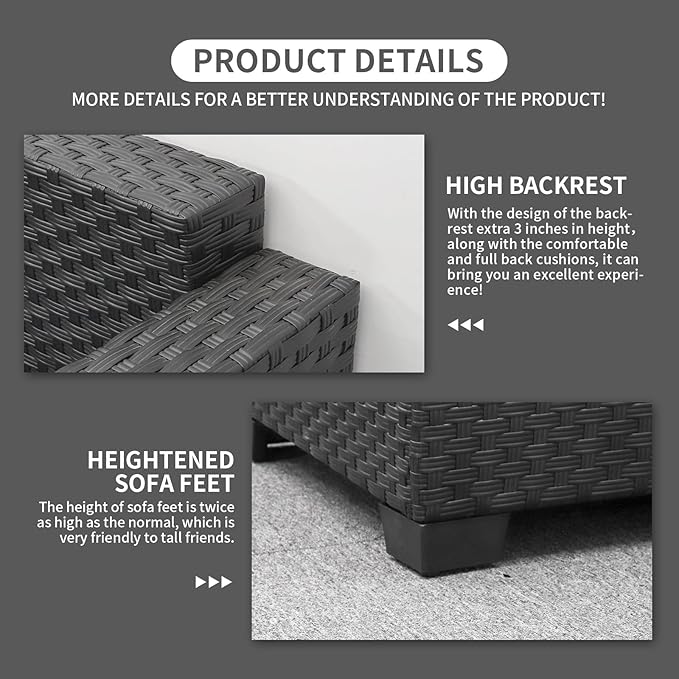 Rattaner 5-Piece Patio Furniture Sofa Set Outdoor Wicker Sectional Couch with Storage Table Non-Slip Cushions Furniture Covers, Grey