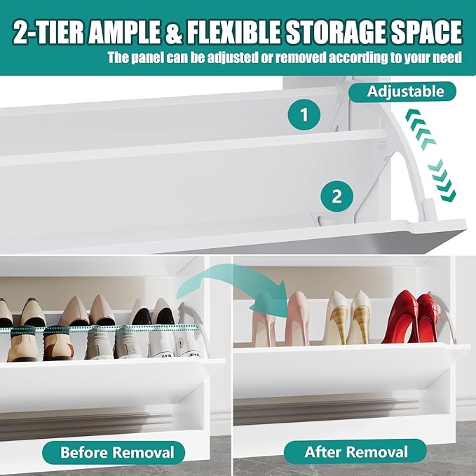 Xixini Shoe Storage Cabinet for Entryway with 6 Flip Drawers, Sturdy Wood Hidden Shoe Storage, Freestanding Narrow Slim Shoe Organizer for Front Door Entrance, Living Room, Hallway, Bedroom, White - Image 4