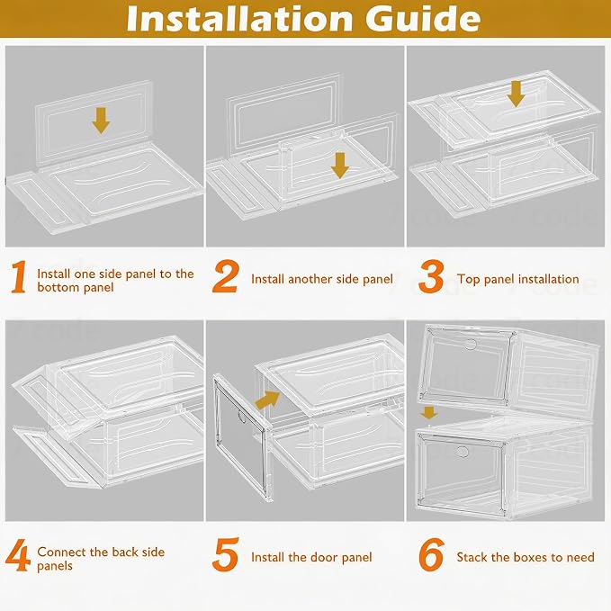 Thickened Clear Shoe Storage Organizer with Magnetic Door, Sturdy Stackable Shoe Boxes for Closet, Collapsible Space-Saving Shoe Rack for Sneakers & Boots, Plastic Shoe Cabinet Box Set, 6 Pack, White - Image 8