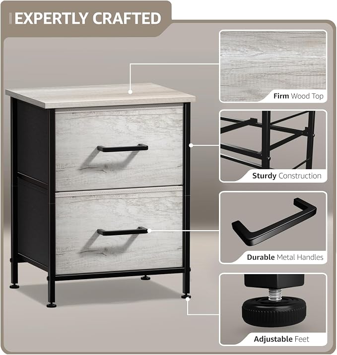 Sorbus Nightstand Dresser with 2 Faux Wood Drawers - Bedside Table Chest with Storage Bedroom, Living Room, Closet & Dorm Furniture Lamp Stand - Steel Frame, Wood Top, Easy Pull Fabric Bins - Image 4