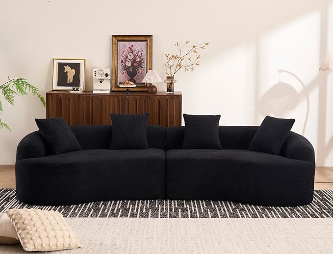 KEIKI Curved Chenille Modular Sectional Couches with Pillows, 4 Seater Oversized Upholstered Luxury Plush Cloud Sofa for Living Room Apartment, Full Compression Sponge,