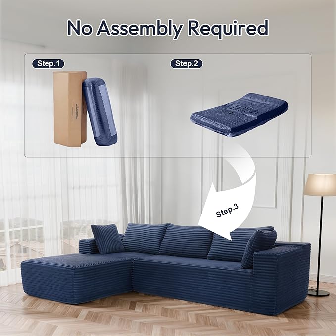 Cloud Sectional Couch, 105" Modular Sectional Sofa with Right Chaise Lounge, Modern Modular L-Shape Sofa with Pillows & Deep Seat, Boneless Couches for Living Room Bedroom, Dark Blue