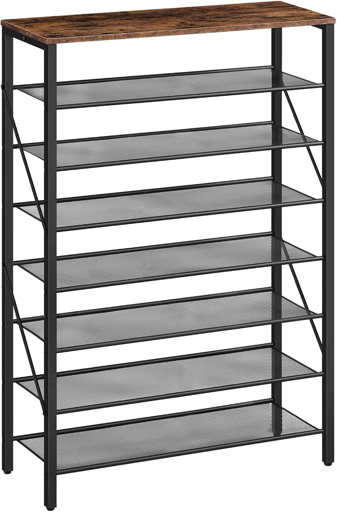 MAHANCRIS 8 Tier Shoe Rack Organizer for Closet, Holds 28-32 Pairs, Tall Metal Shoe Storage Shelf for Entryway Bedroom, Sturdy Freestanding Shoe Rack Space Saving, Large Capacity, Rustic Brown by MAHANCRIS