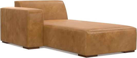 SIMPLIHOME Rex Left Chaise Sofa Module in Full-Grain Genuine Leather, Sienna, 44-inches W x 69.5-inches D, Handcrafted Modern-Style Left-Arm Chaise Lounge Chair for Living Room and Family Room