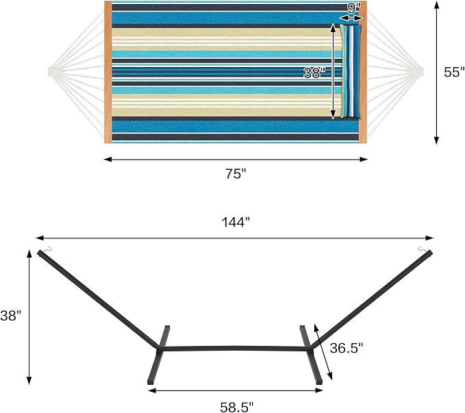 Homgava Two Person Hammock with Stand for Outside Heavy Duty, Outdoor Patio Hammock with Portable Steel Stand, Large Double Hammocks,480lbs Capacity.(Middle Blue Stripes) - Image 4