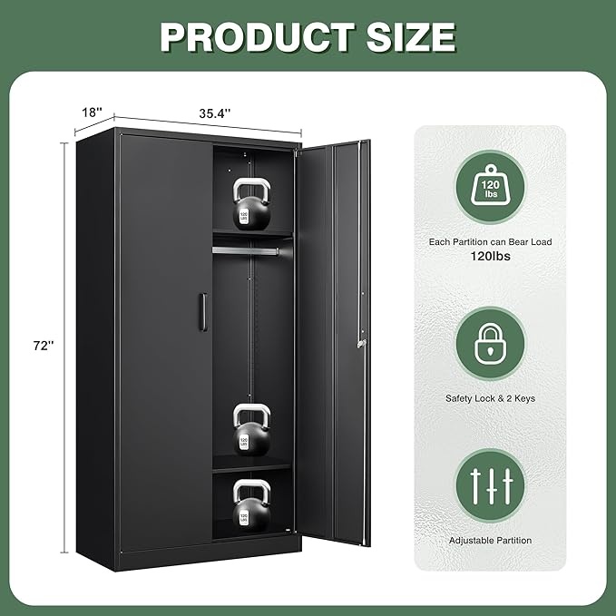 Metal Wardrobe Closet Cabinet,Armoire Wardrobe Closets Storage Cabinets with Doors and Shelves for Laundry Room,Bedroom,Home Office,Bathroom(Black)