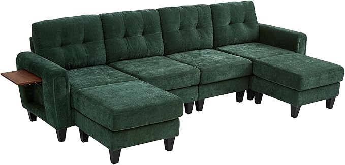 ERYE 115-Inch U-Shaped Modular Sectional Sofa Include 2 Ottomans and 4 Seat, Comfy Chenille Upholstered Tufted U Shaped Sectional Couch W/Coffee Table and USB-C Ports