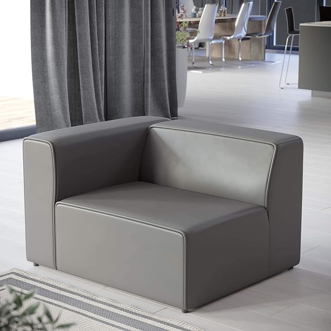 Modway Mingle Vegan Leather Sectional Sofa Left-Arm Chair in Gray
