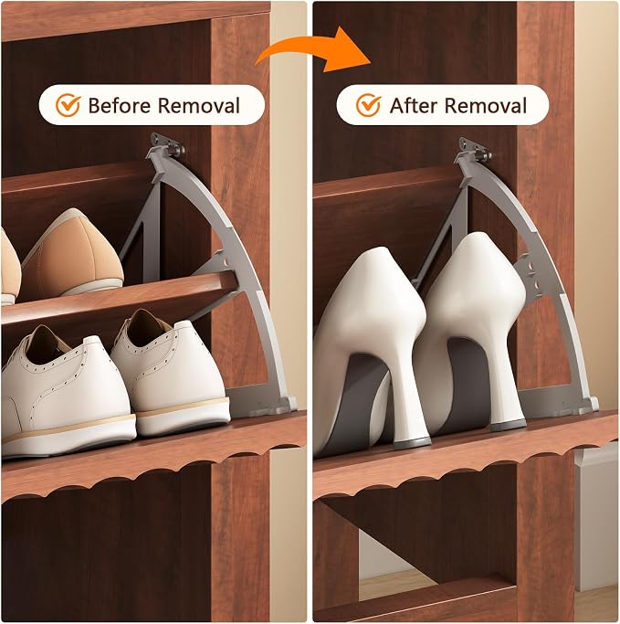 YOMILUVE Shoe Cabinet Storage for Entryway, Fluted Walnut Shoe Cabinet with 4 Flip Drawers, Hidden Shoe Rack Freestanding Wooden Shoe Organizer with Legs for Hallway - Image 7