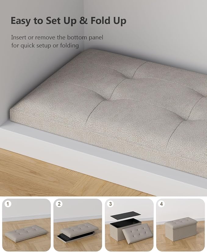 OS MOTOR Storage Ottoman Bench, Folding Ottoman Foot Rest,15 x 30 x 15 Inches,End of Bed Bench,Storage Chest, for Living Room, Bedroom, Hallway, Entryway, Holds up to 600 lb (Sandy-Beige1, 30") - Image 5