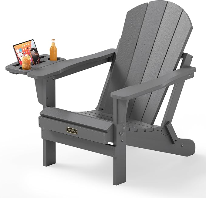 SERWALL Folding Adirondack Chair, Patio Adirondack Chairs with 4 in 1 Cup Holder, Weather Resistant Plastic Fire Pit Chair for Outdoor, Garden, Backyard, Deck - Blue by SERWALL