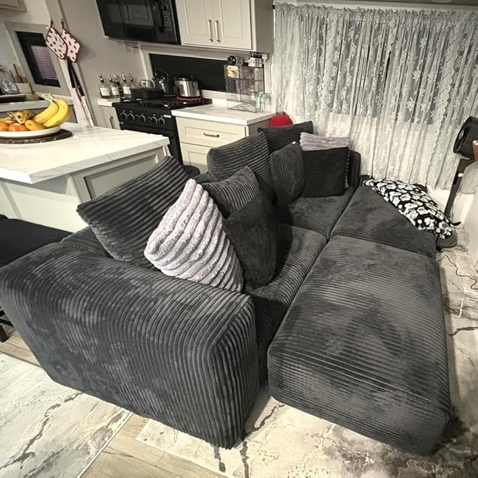 Acanva Corduroy Convertible Modular L Shaped Sectional Sofa, 4 Seater Free Combination Corner Couch, Convertible to DayBed, Wide Loveseat with Moveable Ottomans for Small Spaces, Sleeper Bed, Black