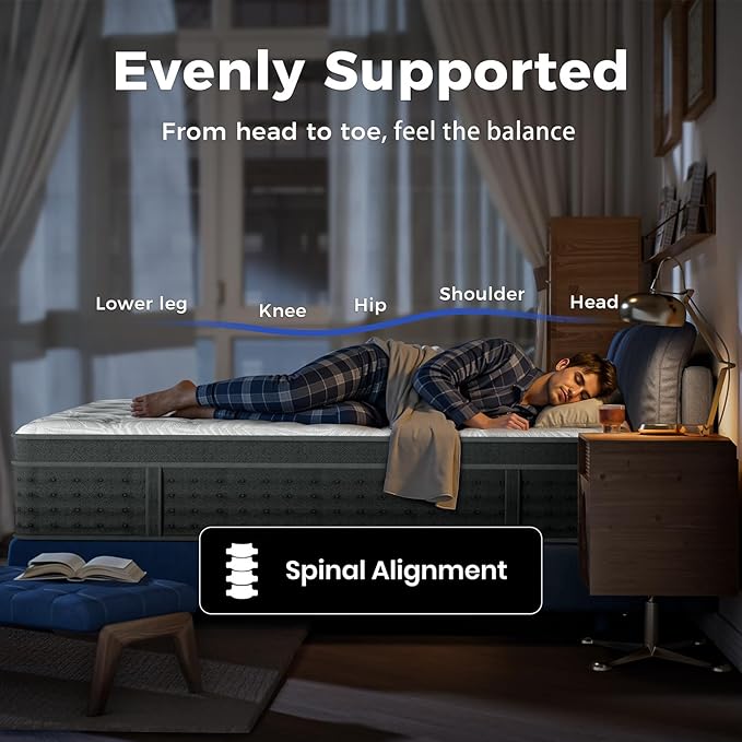 Full Mattress Mattress 14" Hybrid Mattress - Medium-Plush Support- Made in USA - Individually Pocketed Coils & CertiPUR-US Foam - Fiberglass-Free - Bed in a Box