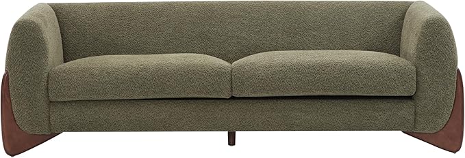 Merax 82 Inch Boucle Sherpa Sofa, Chenille Loveseat with Removable Cushions & Wood Legs, Modern Plush 3-Seater Couch for Living Room, Olive Green