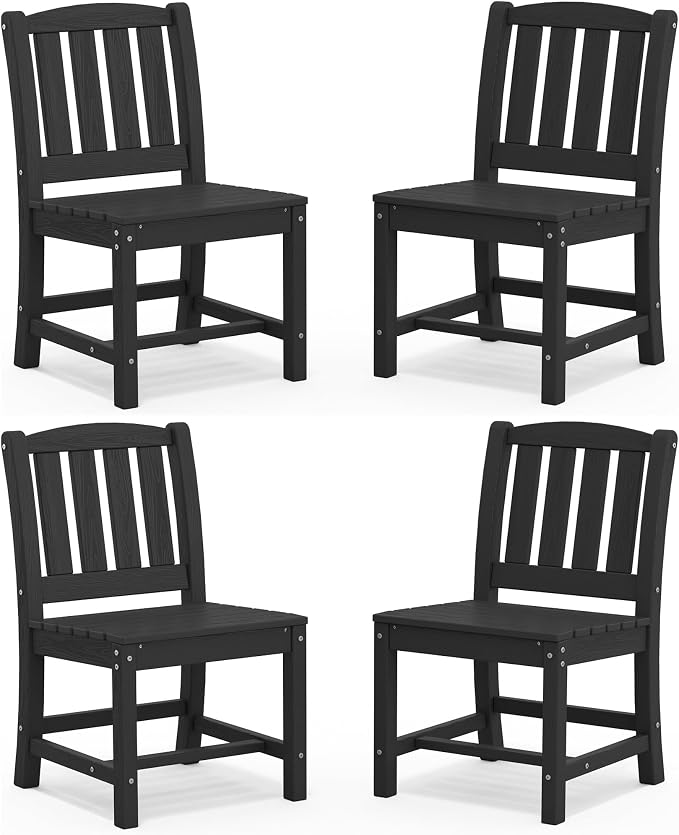 SERWALL Outdoor Dining Chairs Set of 4, All-Weather HDPE Patio Armless Chairs Suitable Outdoor Dining Table, Black by SERWALL